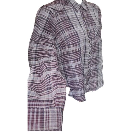 MAURICES Women's Purple & Grey Ornate Long Sleeve Button Front Shirt Size Large - Picture 3 of 16